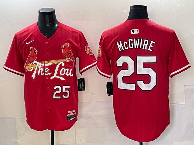 Men's St. Louis Cardinals #25 Mark McGwire Red 2024 City Connect Stitched Baseball Jersey Men's St. Louis Cardinals #25 Mark McGwire Red 2024 City Connect Stitched Baseball Jersey